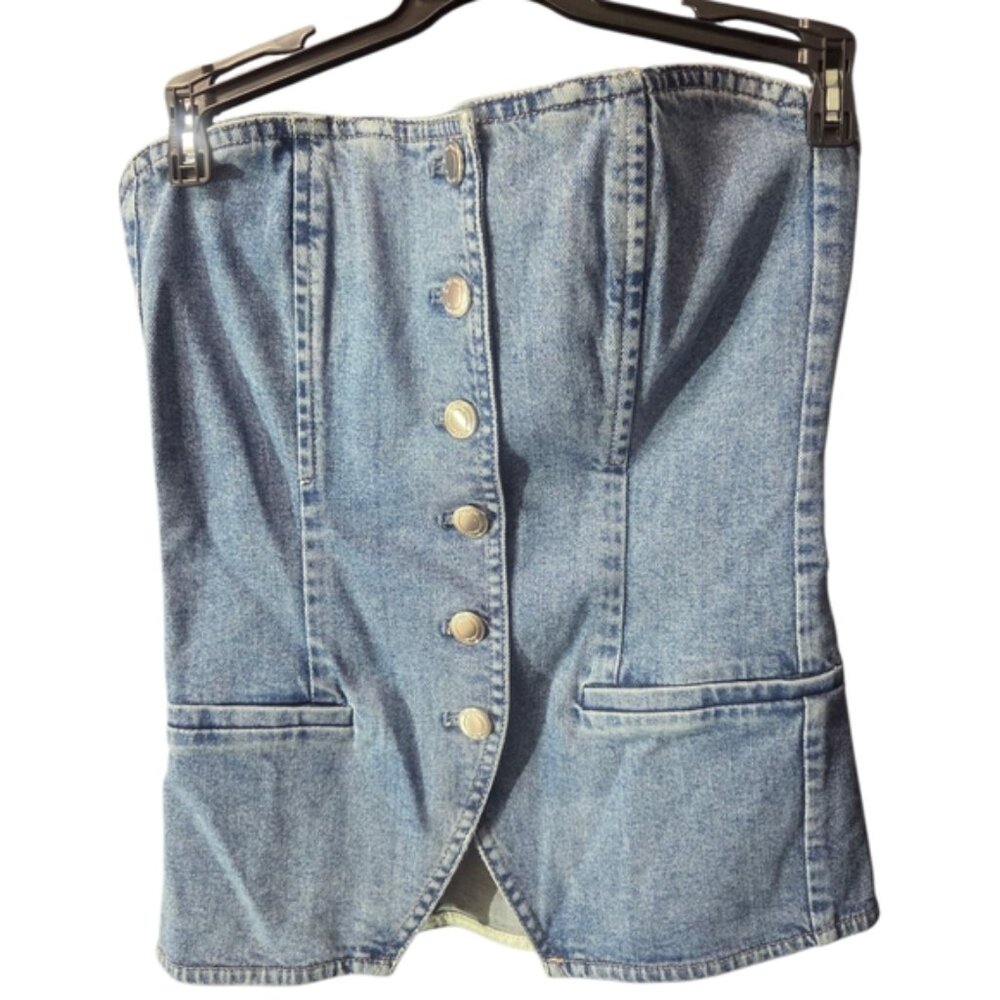 Chic DL1961 Denim Strapless Button-Up Top